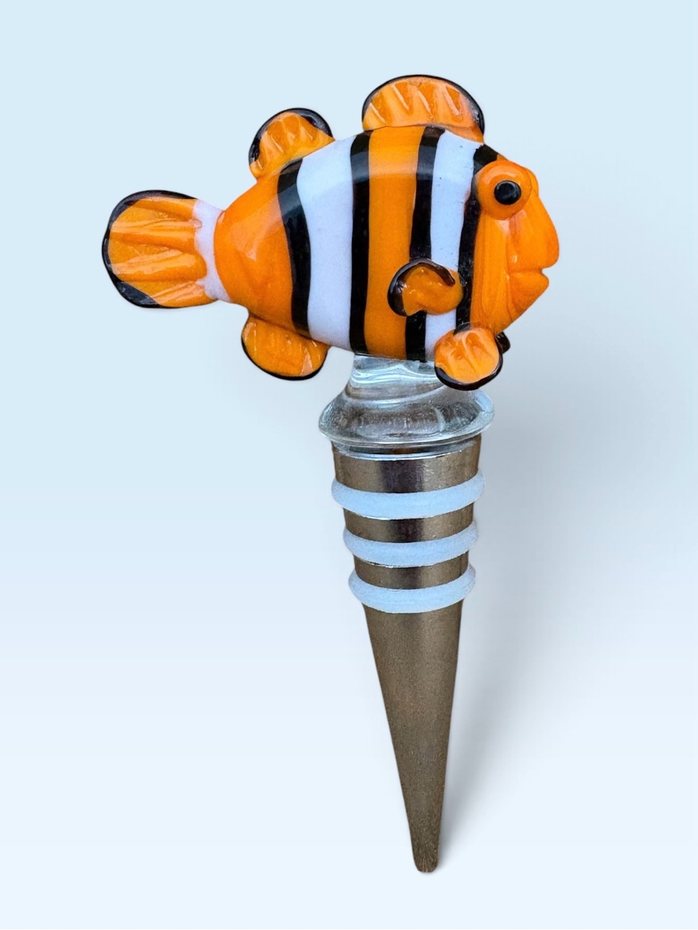 Orange & White Striped Fish Bottle Stopper - Decorative Wine Stopper